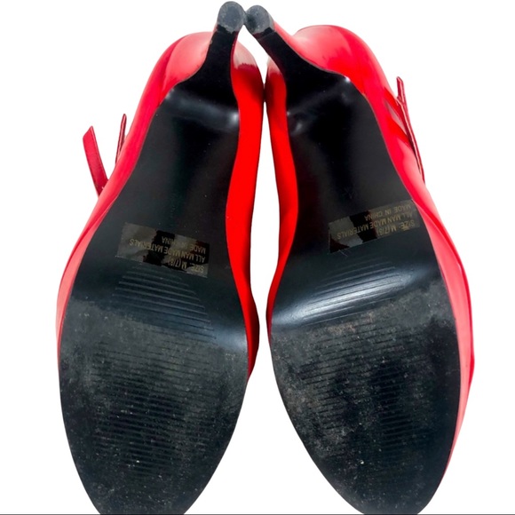 Patent bright red high heels, size M(7/8) with double strap, like new condition - Picture 5 of 6